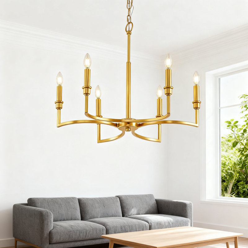 Mercer41 6-Light Gold Chandelier Light Fixture, Vintage Candle